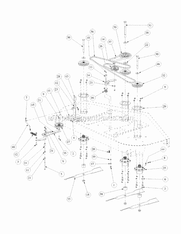 Fabricated Deck Spindle Assembly Diagram and Parts List for M72-KW 53AB5GFZ750 Cub Cadet Sprayer